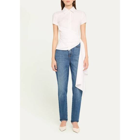 Oscar de la Renta Cap Sleeve Button Front Draped Blouse in White 2 - Picture 1 of 6
